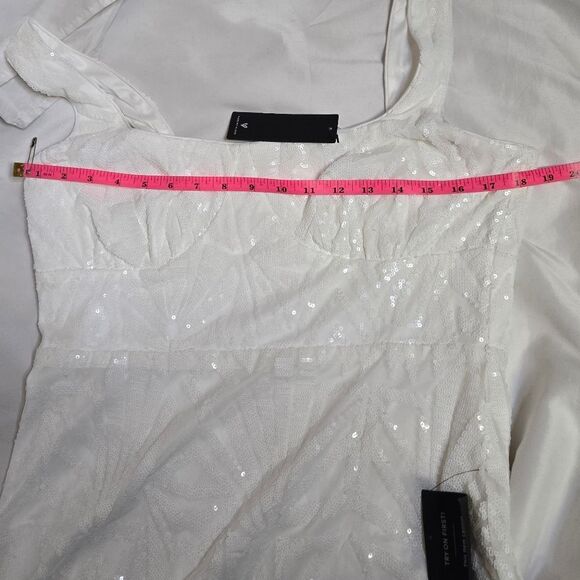 NEW Lulu's Know Your Worth white sequin thick strap square neck mini dress XL - Picture 11 of 14